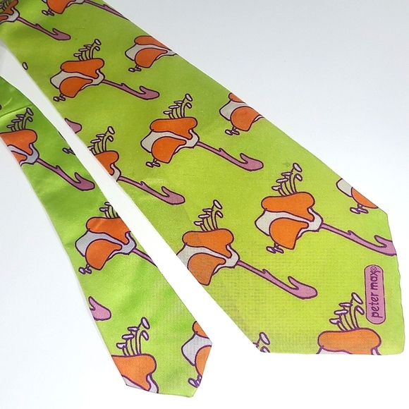 Peter Max Silk Tie Signed Pop Art Chartreuse Orange Purple   Iris Floral Print - Picture 2 of 15